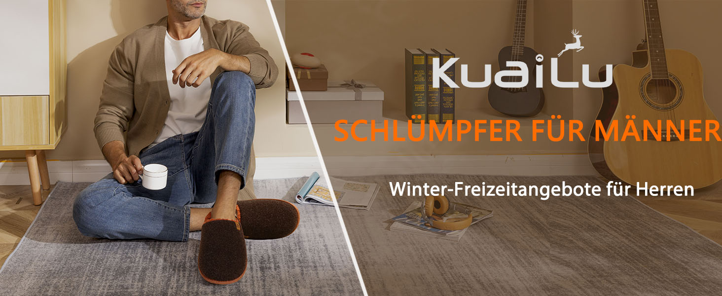 Чоловічі фетрові халапи KuaiLu: теплі, зручні, з м'якою підкладкою. Ідеальні для дому та вулиці. Розмір 44 EU, чорний колір.