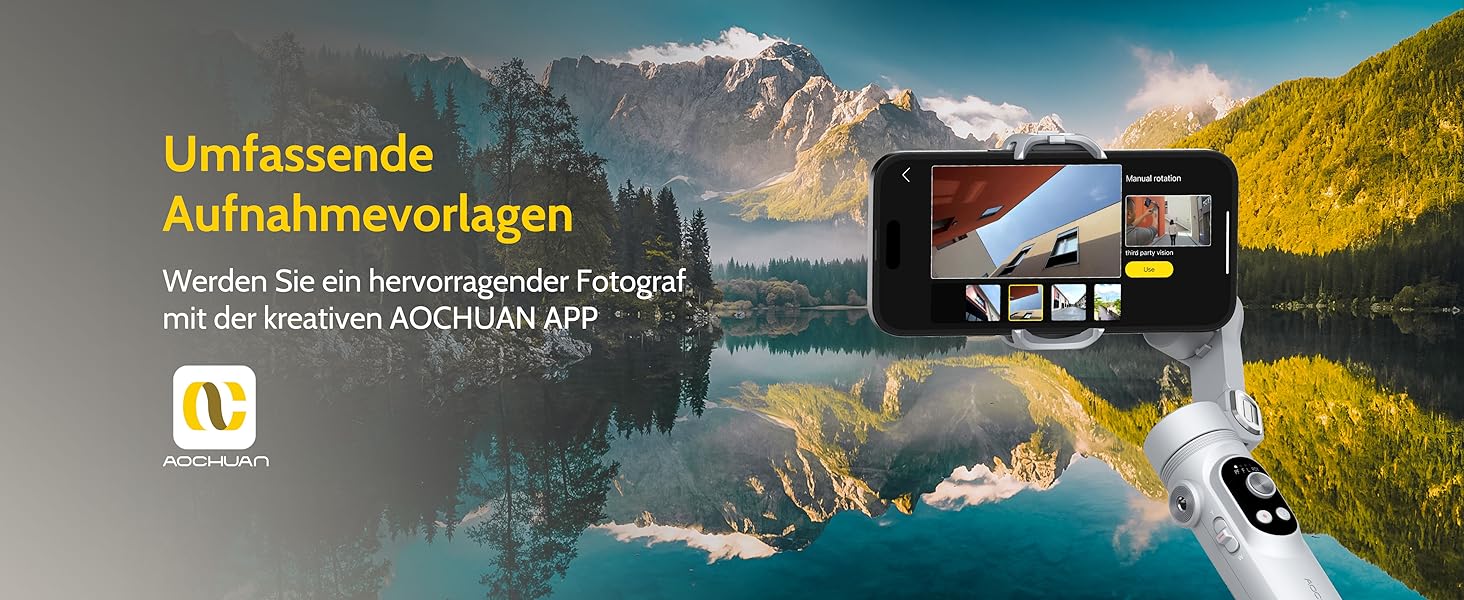 Стабілізатор для смартфона AOCHUAN з 3 осями, з функцією розпізнавання облич, вбудованим світлом, 1/4