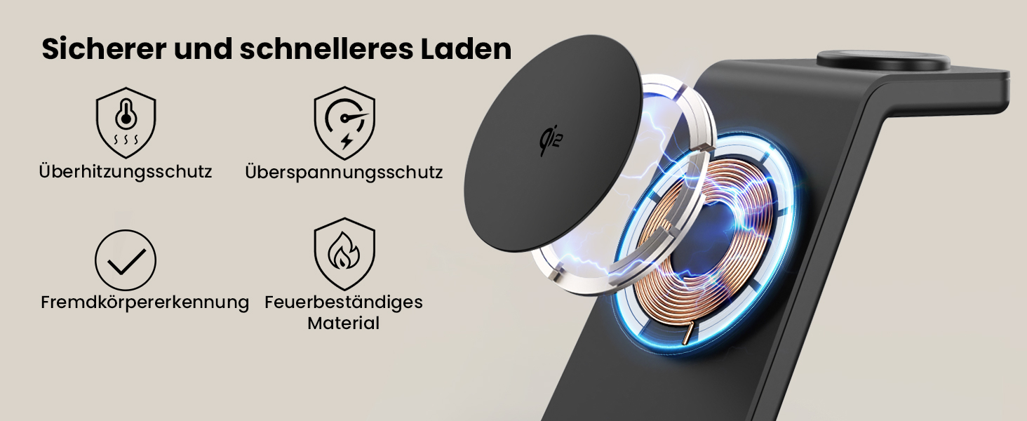 Зарядний пристрій GEEKERA 3 в 1 з підтримкою Qi2, 15W, для iPhone, Apple Watch, AirPods, чорний