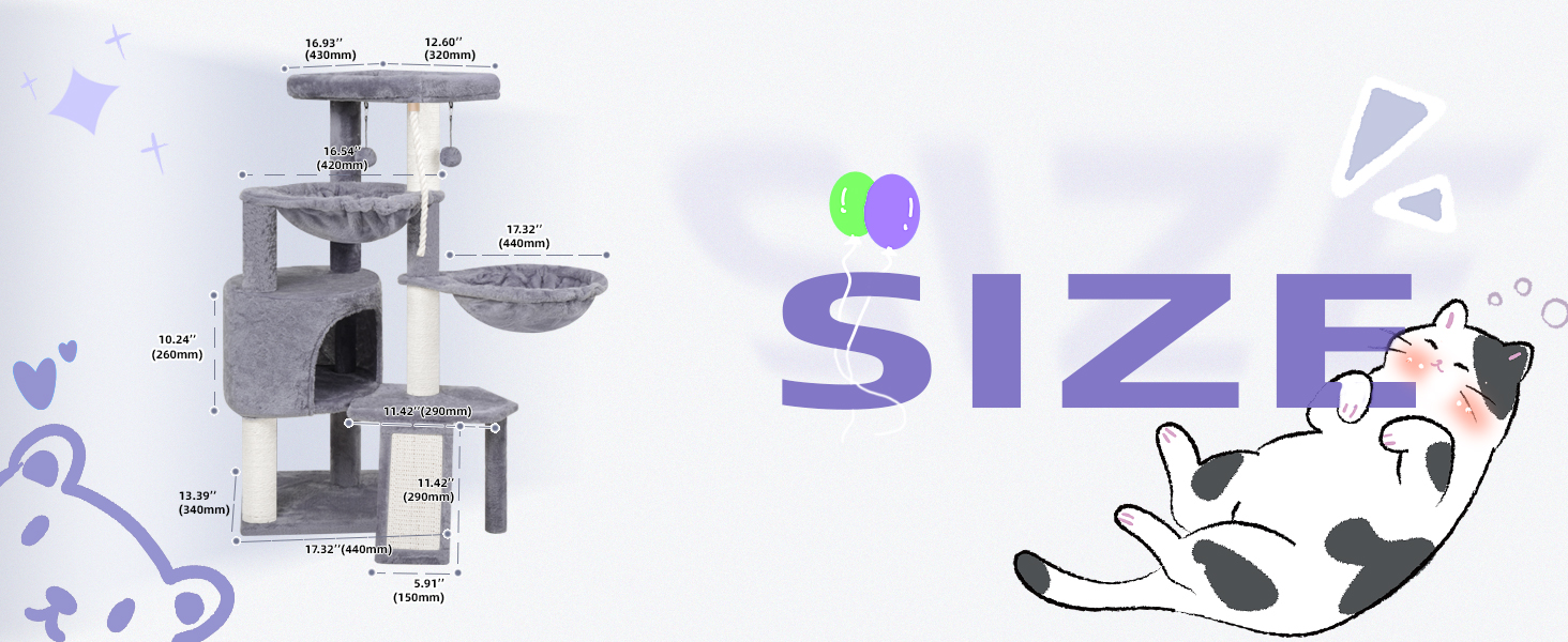 Кігтеточка для котів TWDEPART з ігровим центром, 95 см, сіра