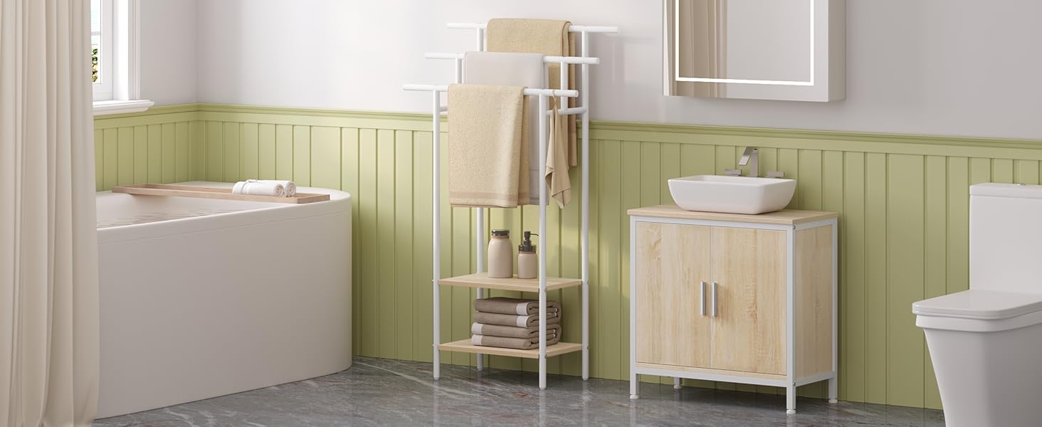 Підставка для рушників EUGAD з 3 полицями, з металу та ДСП, для ванної кімнати