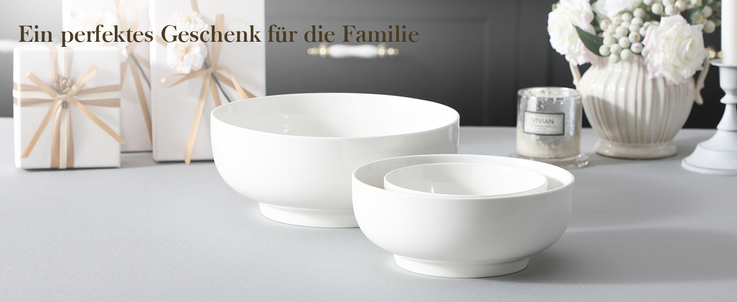 Набір супових та салатних мисок MALACASA Regular Weiß (3шт, 3.4л, 1.8л, 0.8л) з порцеляни. Ідеально для супу, салату, рамену, фруктів та мюслі.