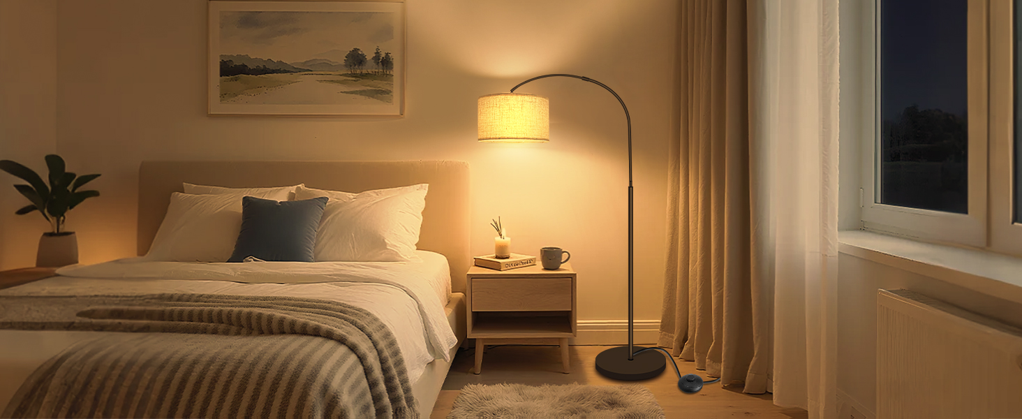 Стійка лампа для вітальні з 3 режимами кольору, 12W, LED, з абажуром з льону, вимикач на ніжці, диммер. Підходить для спальні, читання, офісу та інших приміщень.