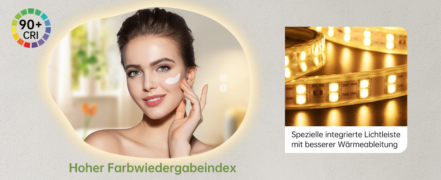 Дзеркало для ванної кімнати з підсвічуванням, арочне, без рами, 50x75 см. Антизапарник, сенсорне управління, регулювання яскравості, 3 кольори світла