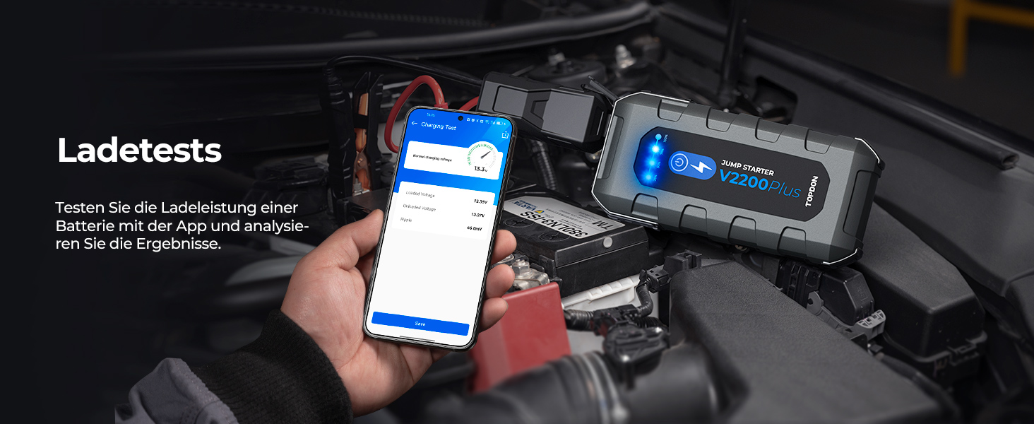 Powerbank TOPDON JS3000 для запуску двигуна, 24000mAh, 2200A, для бензинових (9.0L) та дизельних (7.0L) двигунів, з EVA-чохлом