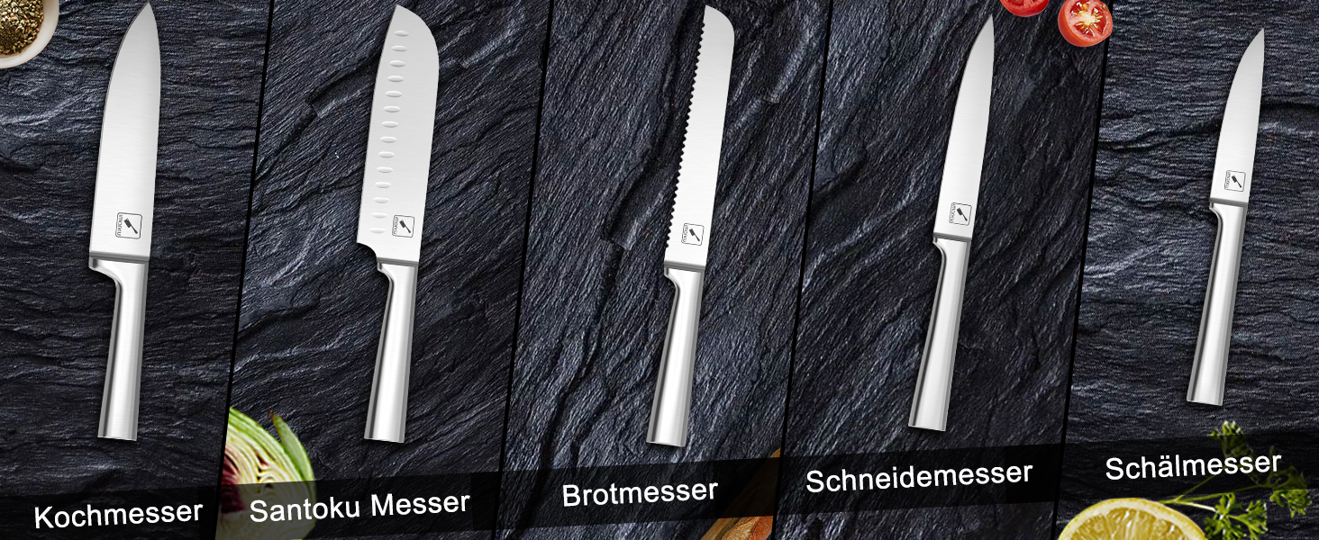 IMARKU 15-Piece Japanese Stainless Steel Knife Set with Block - Professional Kitchen Knife Set with Sharpener & Cleaning Block