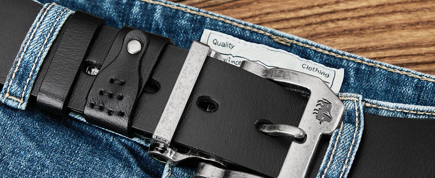 Чоловічий шкіряний ремінь BISON DENIM: класичний, 38 мм, з подарунковою коробкою