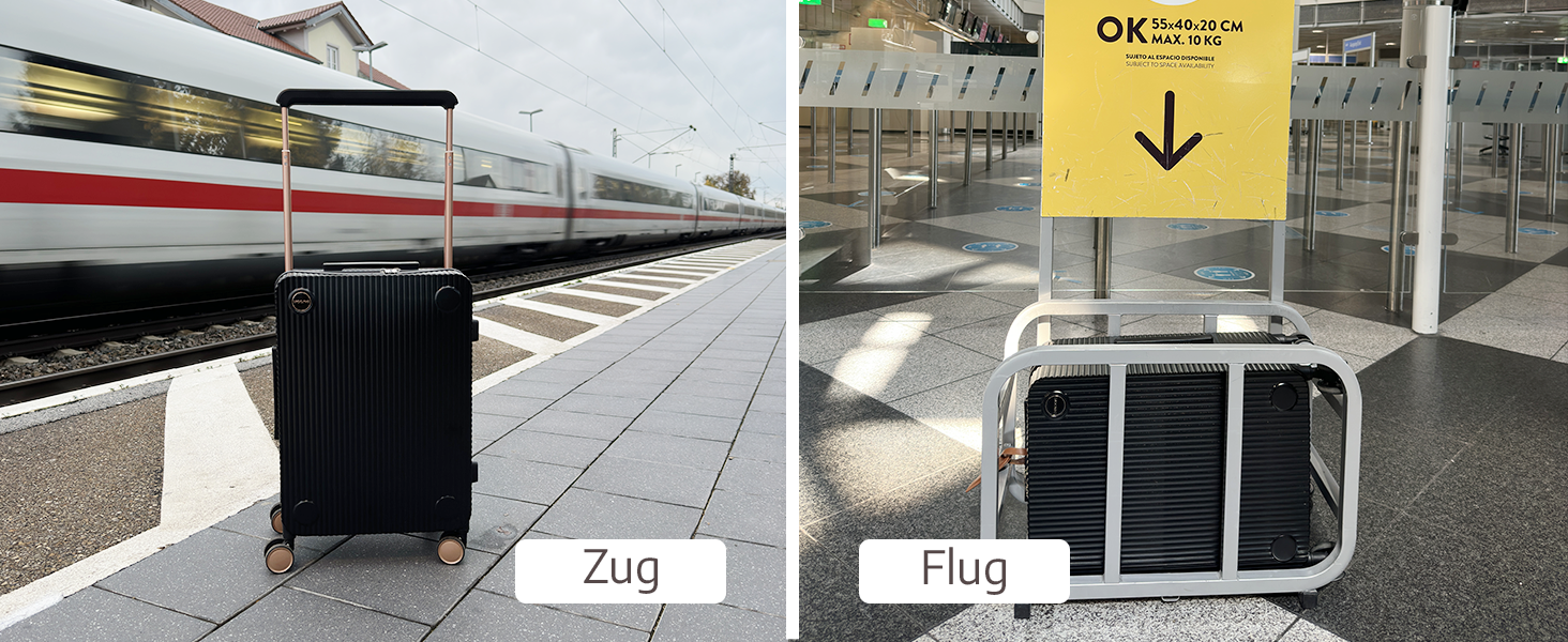 Чемодан ручної об'єм, тріумф 35x22x55 см, міцний, з колесами, з полікарбонату, TSA-замок, ідеальний для подорожей, чорний/шампань рожевий (чорний/срібний)