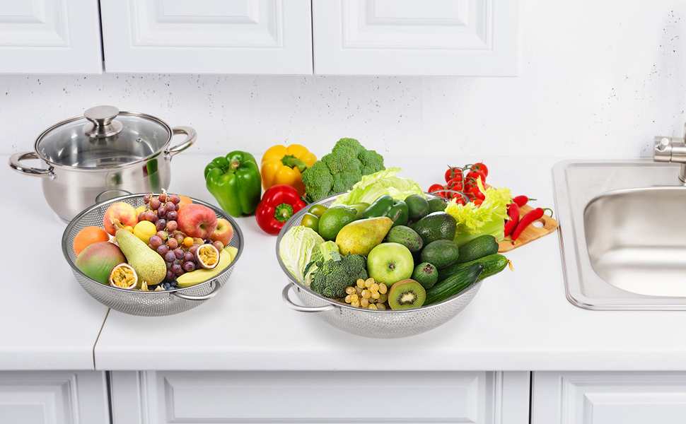 Ситечко для кухні YC Kitchen з нержавіючої сталі, 28,5 см - сито для макаронів, овочів та фруктів, придатне для миття в посудомийній машині