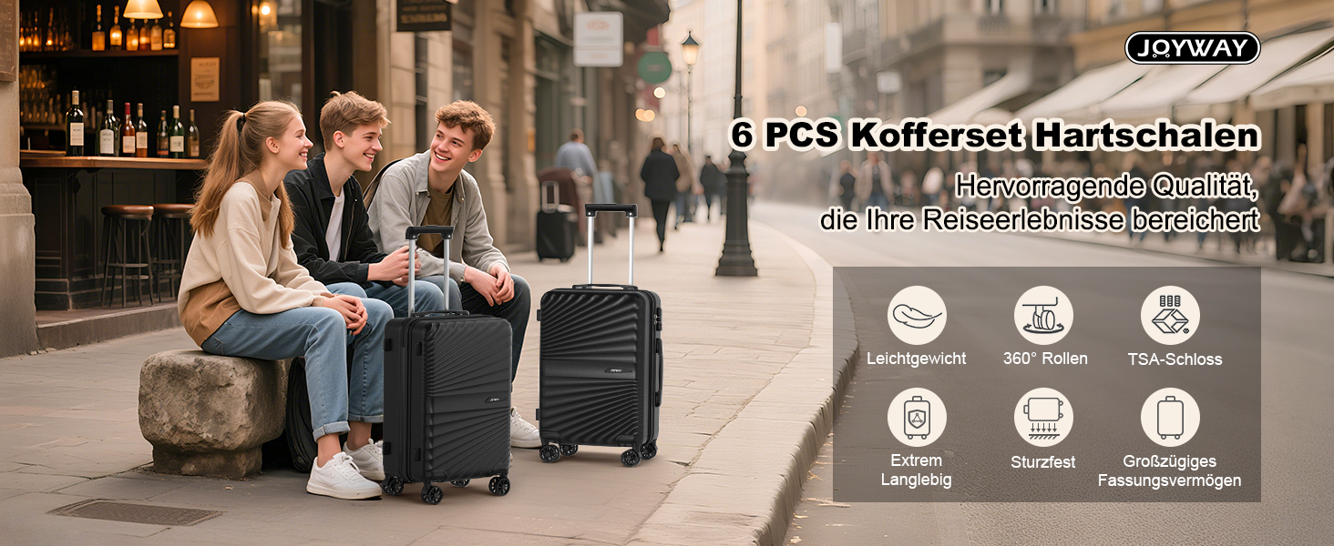 Набір валіз Joyway 6шт: велика, середня, маленька, сумка, косметичка, TSA-замок, зелений/чорний