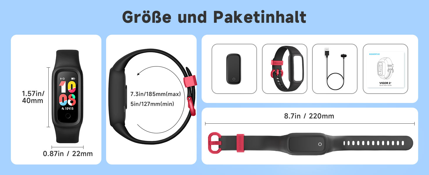 Фітнес-трекер BIGGERFIVE Vigor 2 L для дітей: пульсометр, шагомір, монітор сну, IP68, чорний
