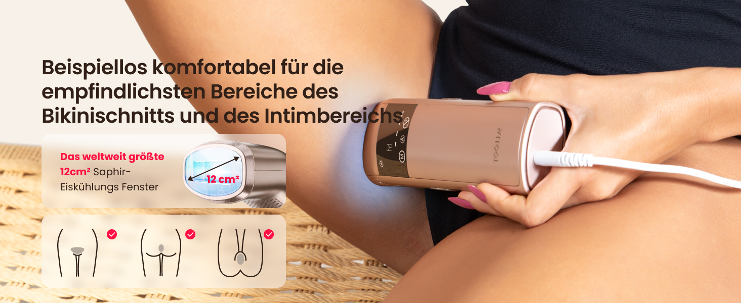 Пристрій для епіляції IPL з потрійним імпульсом, 12 см², охолодження сапфіровим льодом, лазерна епіляція для жінок та чоловіків, 3°C для безболісної та довготривалої епіляції вдома для обличчя, бікіні, інтимної зони (Champagne Gold)