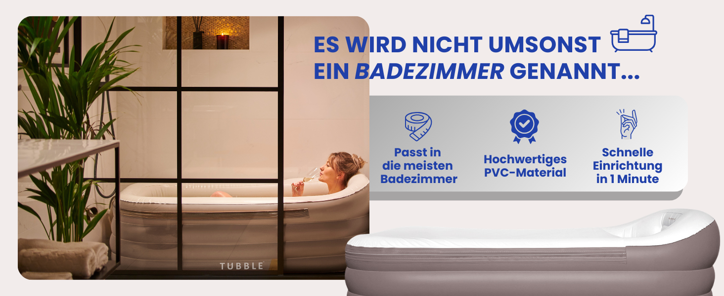 Надувна ванна Tubble Royale 255 літрів - складана ванна для дорослих, 188 см, монтаж за 1 хв, для дому та вулиці, Home Spa & Eisbad, Ambient Taupe