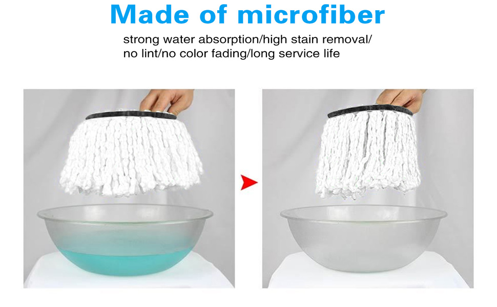 Queta Набір із 6 змінних мікрофібрових насадок для швабри, 360° Spin Mop для прибирання дому, ефективне видалення сильних забруднень