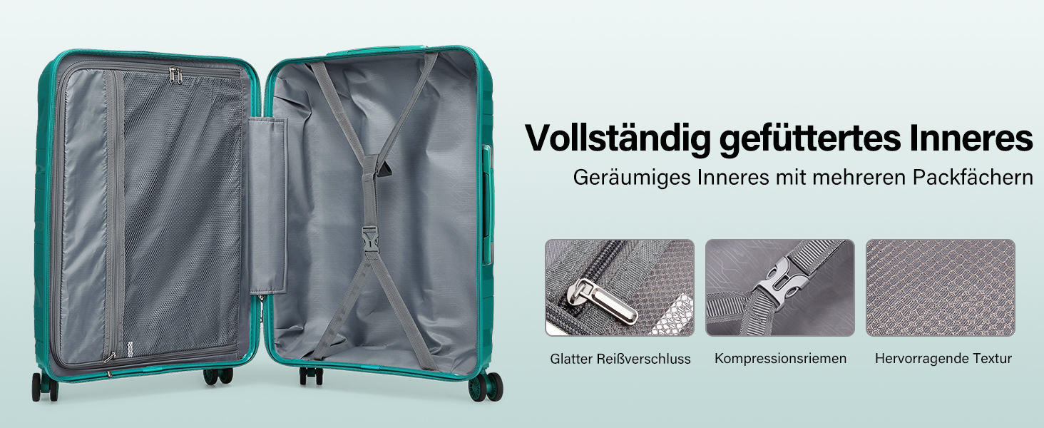 KONO Чемодан середнього розміру 65см з поліпропілену, з TSA замком, 65x46x26.5см (Зелений)