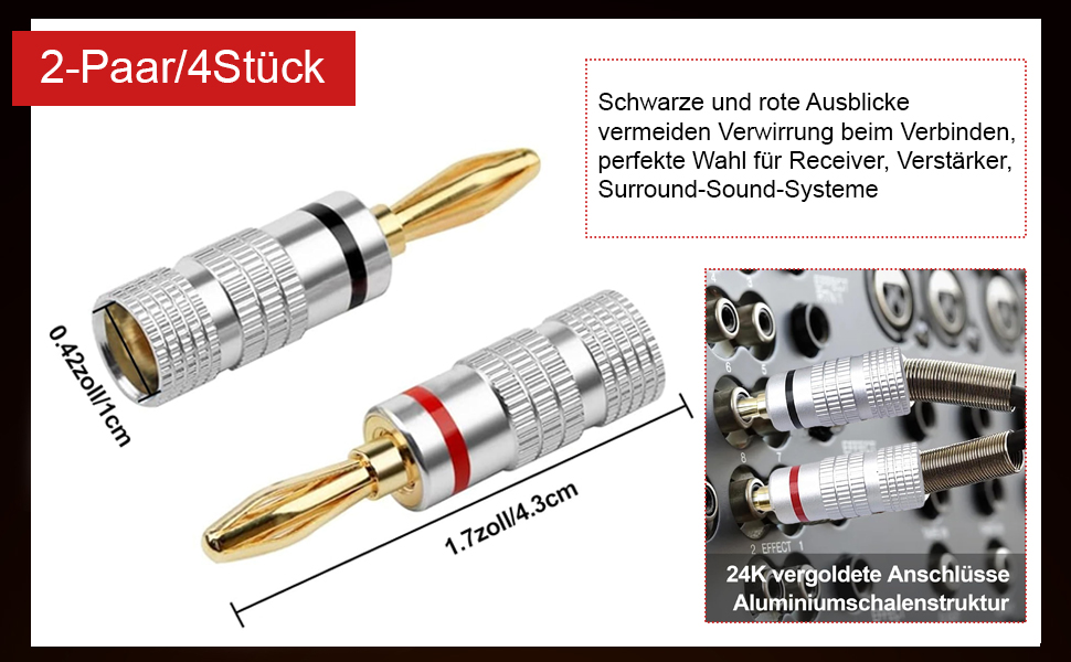 4 шт. бананові конектори для акустичних кабелів, 4 мм, аудіо-роз'єми для підключення до підсилювача, сумісні з кабелями до 4 мм