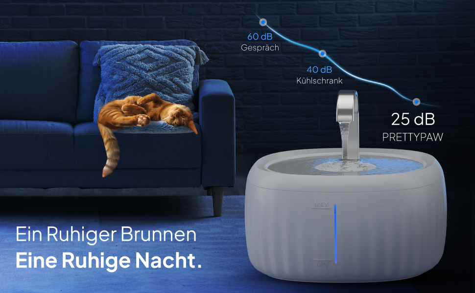 PrettyPaw фонтанчик для котів Aqua Flow Pro (білий) – тихий, BPA-free, 3л з LED та фільтром з активованого вугілля