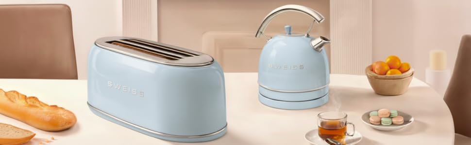 Електричний чайник SWEISS KTL6, Vintage, 1.5 л, нержавіюча сталь, блакитний, 2200 Вт