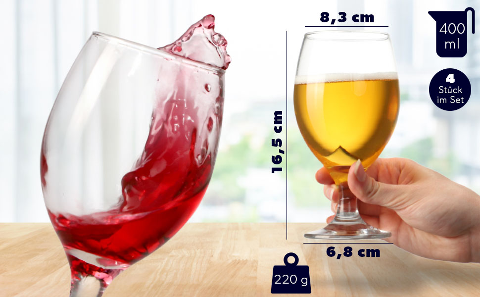 Склянки для пива KADAX 400 мл, набір 4 шт., тюльпани для Pils, Helles, Weizen та крафтового пива