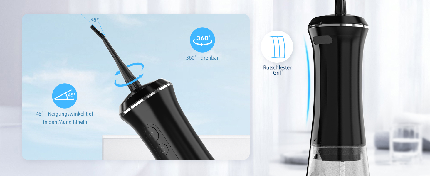 Електричний ірigator для порожнини рота Sejoy Munddusche з 5 режимами, 7 насадками, USB-C, водонепроникний IPX7, 350 мл, чорний