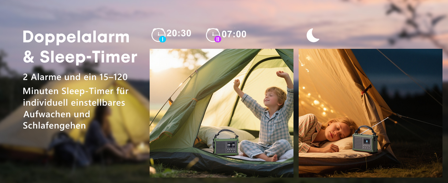 ROCAM Портативне радіо DAB+ з Bluetooth, 12000mAh, радіо з ручкою, сонячна панель 8500мм², 650mA, DAB/UKW, 2.4' дисплей, 80 станцій, LED ліхтарик, USB, SOS, IPX6, для надзвичайних ситуацій, зелене