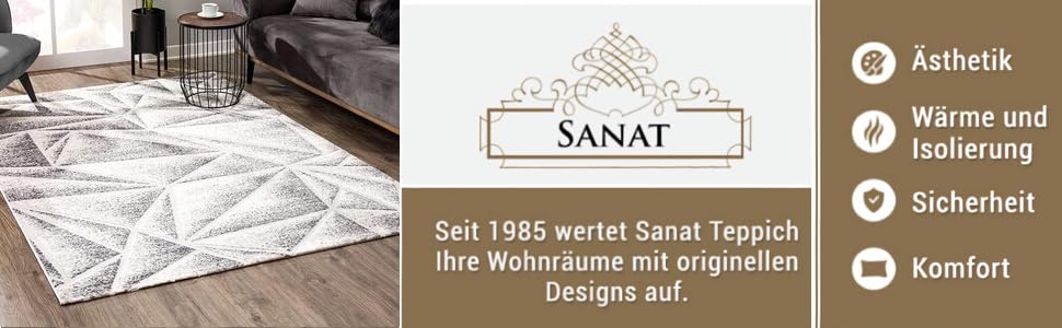 Килим SANAT Evra для вітальні - коротковорсовий килим з сучасним дизайном, підходить для вітальні, коридору, їдальні, спальні, кухні та дитячої кімнати (багатобарвний світло-сірий, 80x150 см), 80 x 150 см (прямокутний), багатобарвний світло-сірий