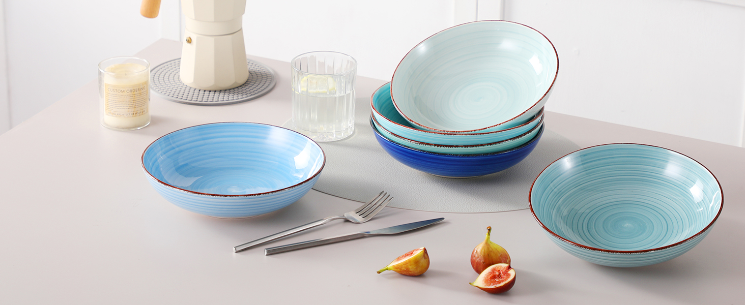 Набір супових тарілок Vancasso Bonita (6 шт) з кераміки, 38oz, блакитні