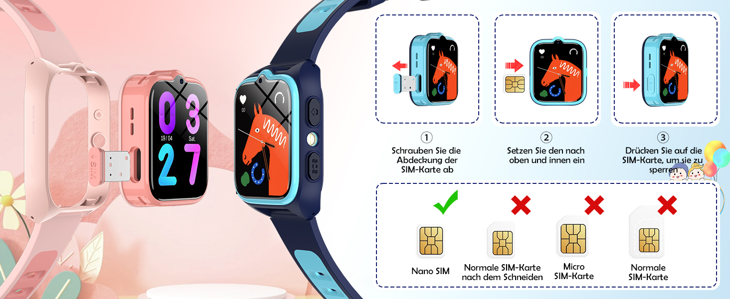 Дитячий розумний годинник з SIM-карткою, GPS-трекер, SOS, 4G, ліхтарик, IP67, для дівчаток та хлопчиків, блакитний