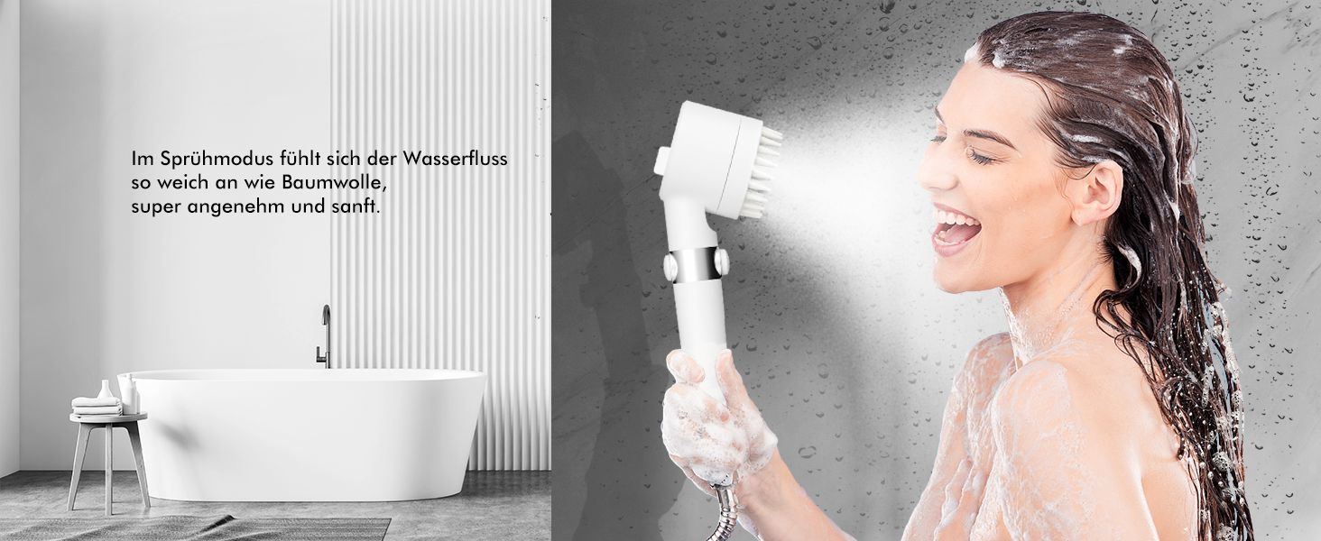 Showerhead with Filter MEKO High-Pressure Hand Shower with 15-Layer Filtration, 1.5M Hose, 3 Spray Patterns, Water-Saving Showerhead for Removing Hard Water, Residual Chlorine, Bacteria, and Heavy Metals (White)