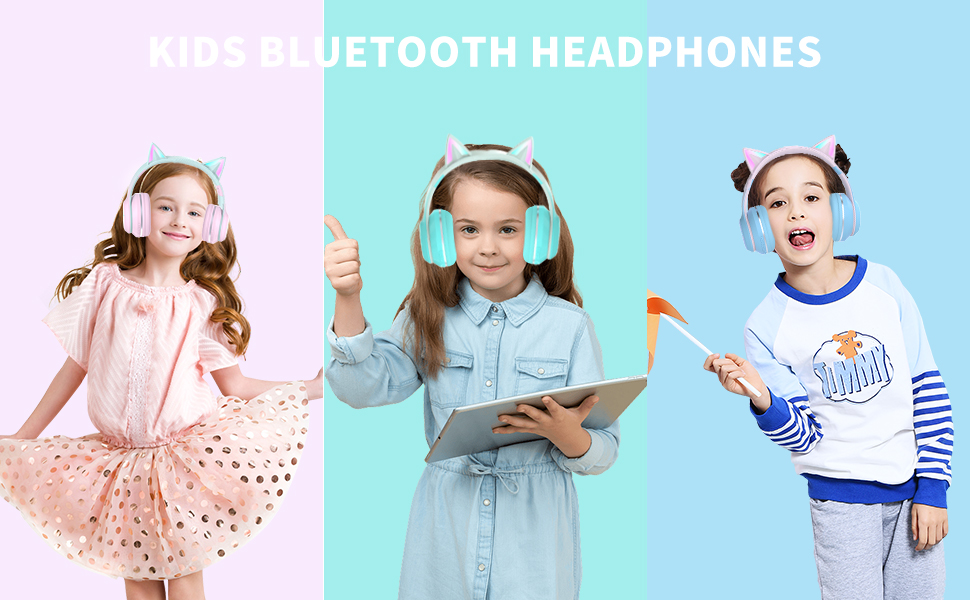 Бездротові навушники Bluetooth для дітей з LED-підсвіткою, котячими вушками та мікрофоном, HD Stereo, складна конструкція, регульоване наголов'я, для дівчаток, фіолетовий колір