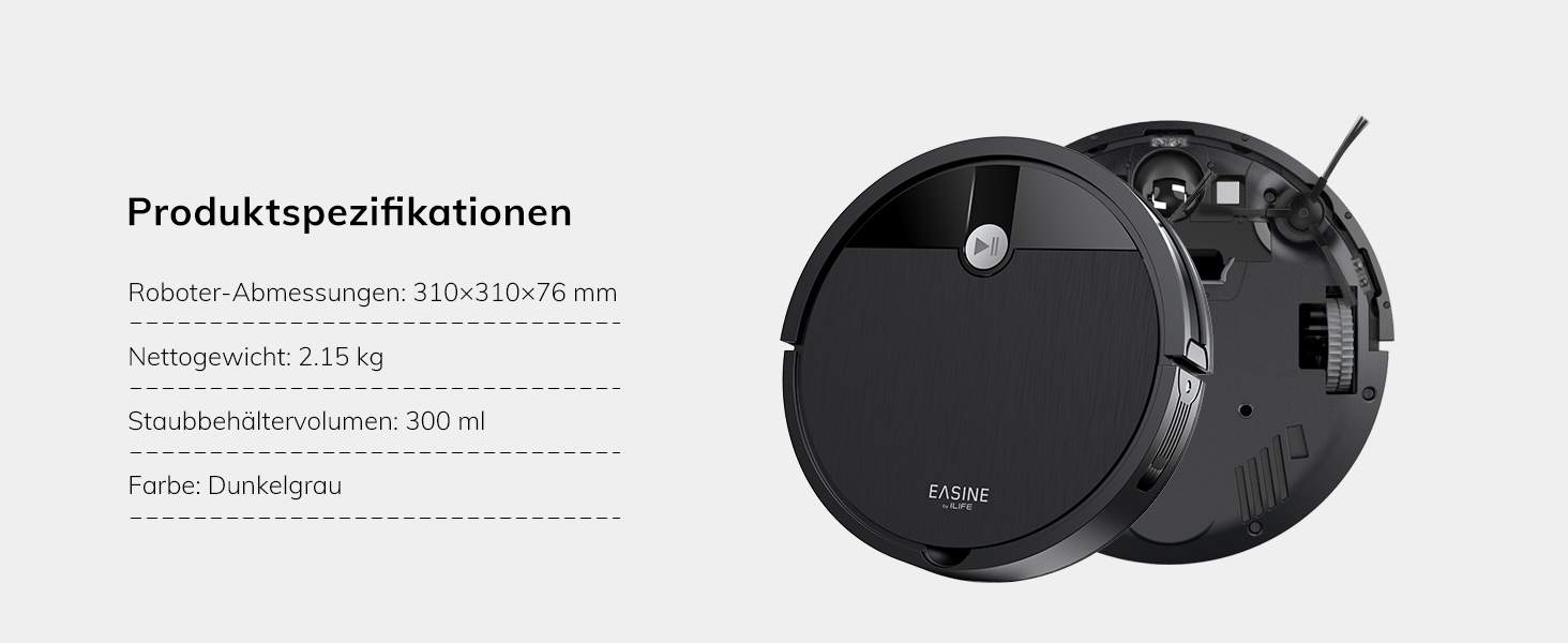 Робот-пилосос безщітковий, самостійно заряджається, з пультом дистанційного керування, тихий, для шерсті тварин та твердих поверхонь, E3