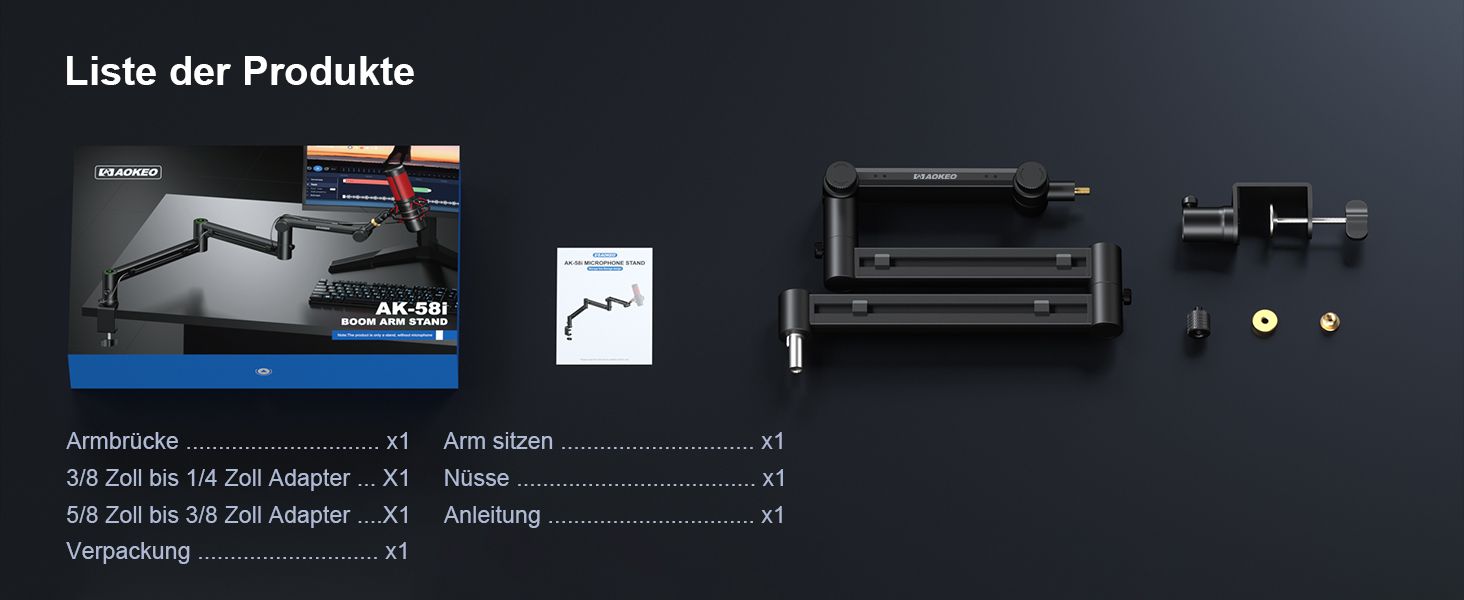 Кріплення для мікрофона Aokeo AK-58i – низькопрофільний тримач для HyperX QuadCast, Elgato Wave, Shure SM7B, Blue Yeti, Blue Snowball