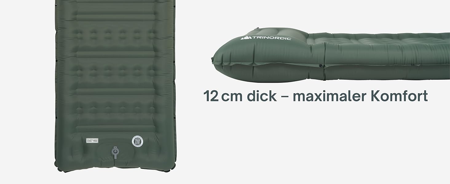 Каремат надувний екстра-товстий 12 см, ширина 70 см з помпою та подушкою для кемпінгу, туризму та велопоходів