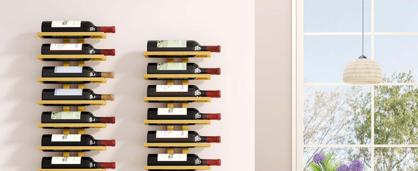 Настінна вітрина для вина FAVOOOSTY з 8 полицями, металева, для вітальні, спальні, винного погреба (Золота, 1 шт.)