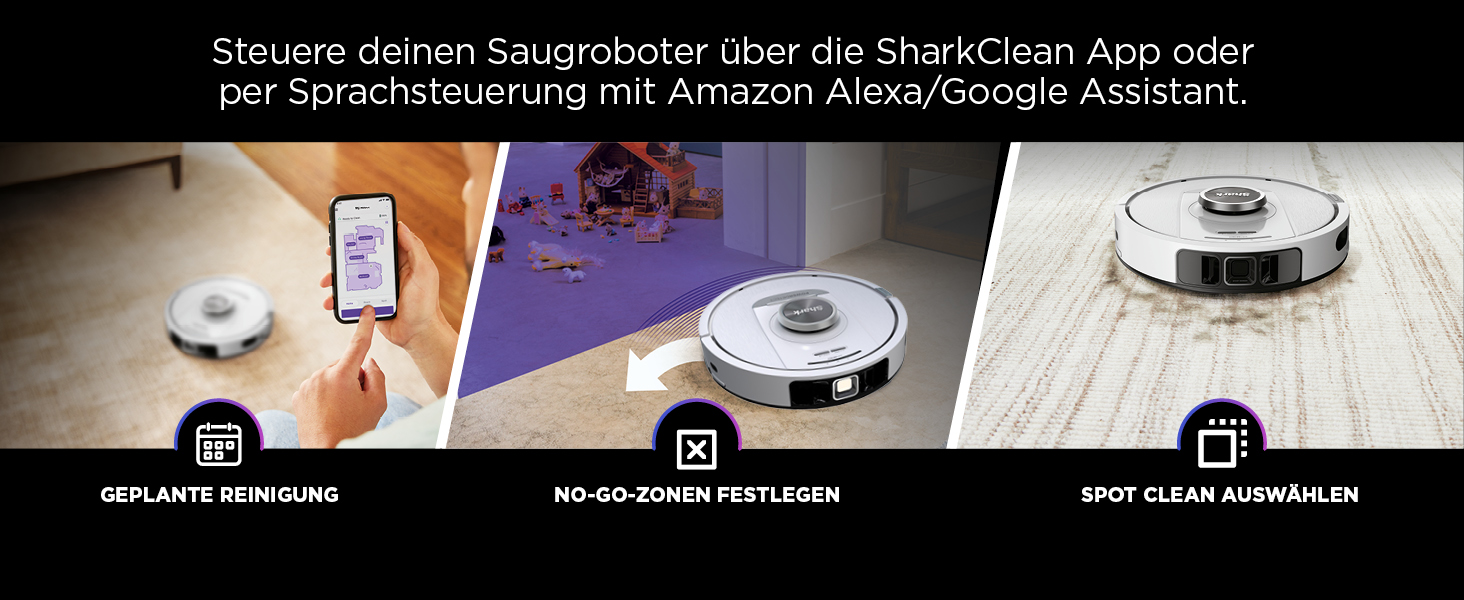 Робот-пилосос Shark PowerDetect з базою самоочищення, самостійно спустошується до 60 днів, для шерсті тварин, килимів та твердих підлог, з 3D- та LiDAR-навігацією, 14,5 см заввишки, білий