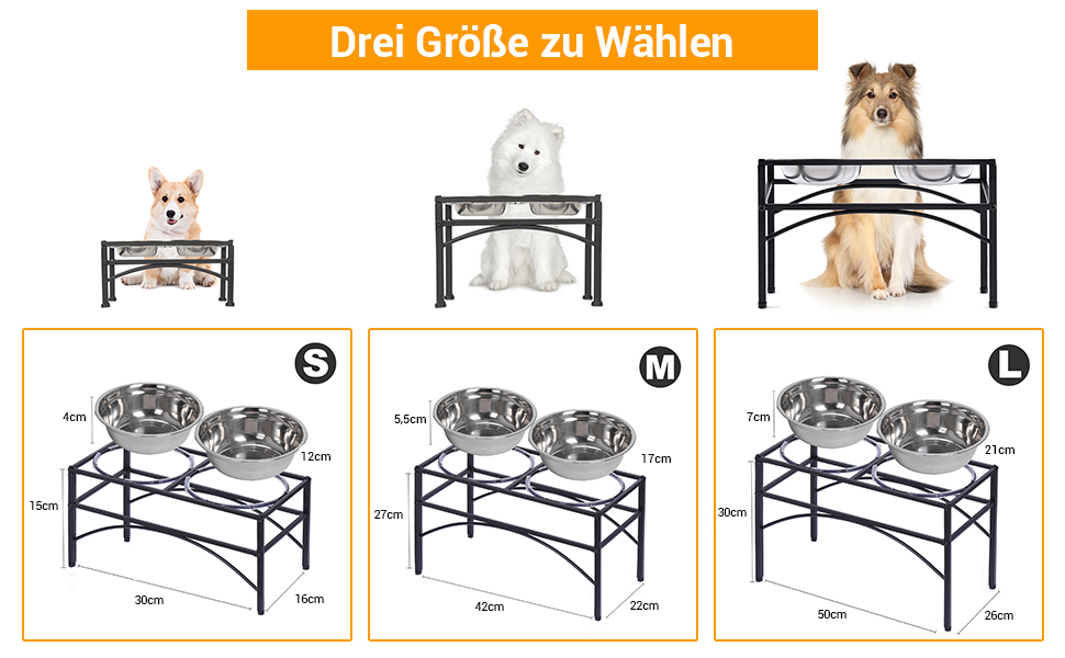 Підставка для мисок для собак маленьких, середніх та великих порід з 2 нержавіючих мисок, стабільна станція для годування, неслизька підставка для мисок для води та корму, годівниця для собак (S)