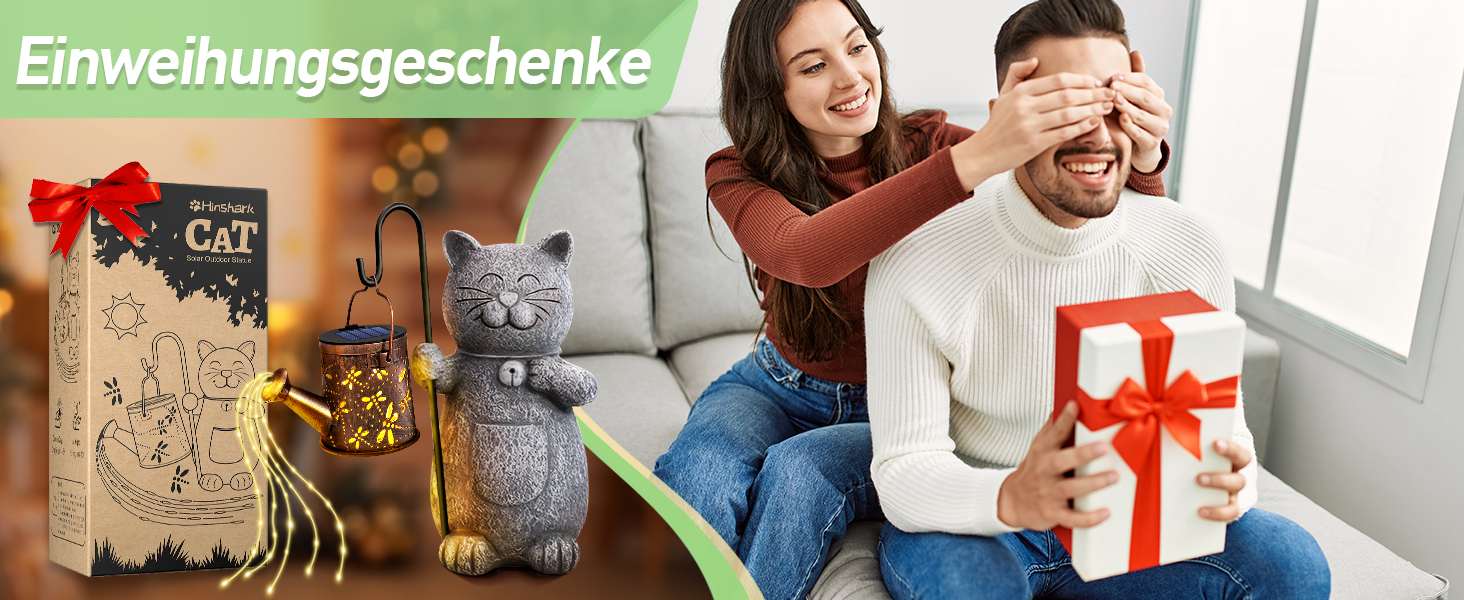 Садова статуетка кішки Hinshark з сонячним ліхтарем – подарунок для жінки, мами, декор для саду, ідея на день народження, Великдень, День матері