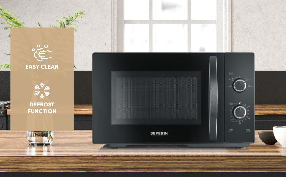 Мікрохвильова піч Severin 2-в-1 з грилем, 20 л, чорна, MW 7762. Плоский скляний стіл, 2 рівні, для кутового посуду, легке очищення