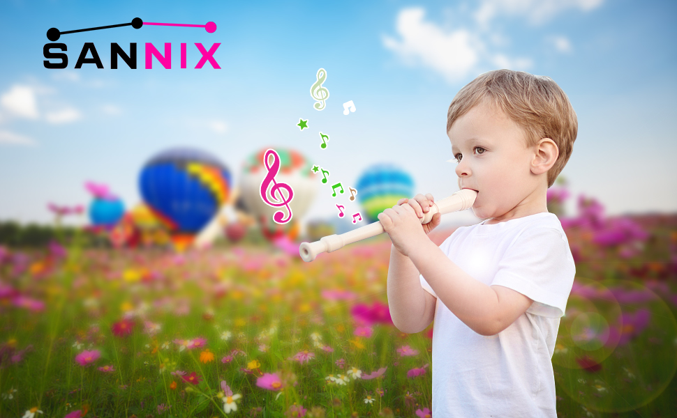Блокфлейта SANNIX 4 шт. з 8 отворами для дітей та дорослих, німецька система, з пензликом та інструкцією, кольору слонової кістки