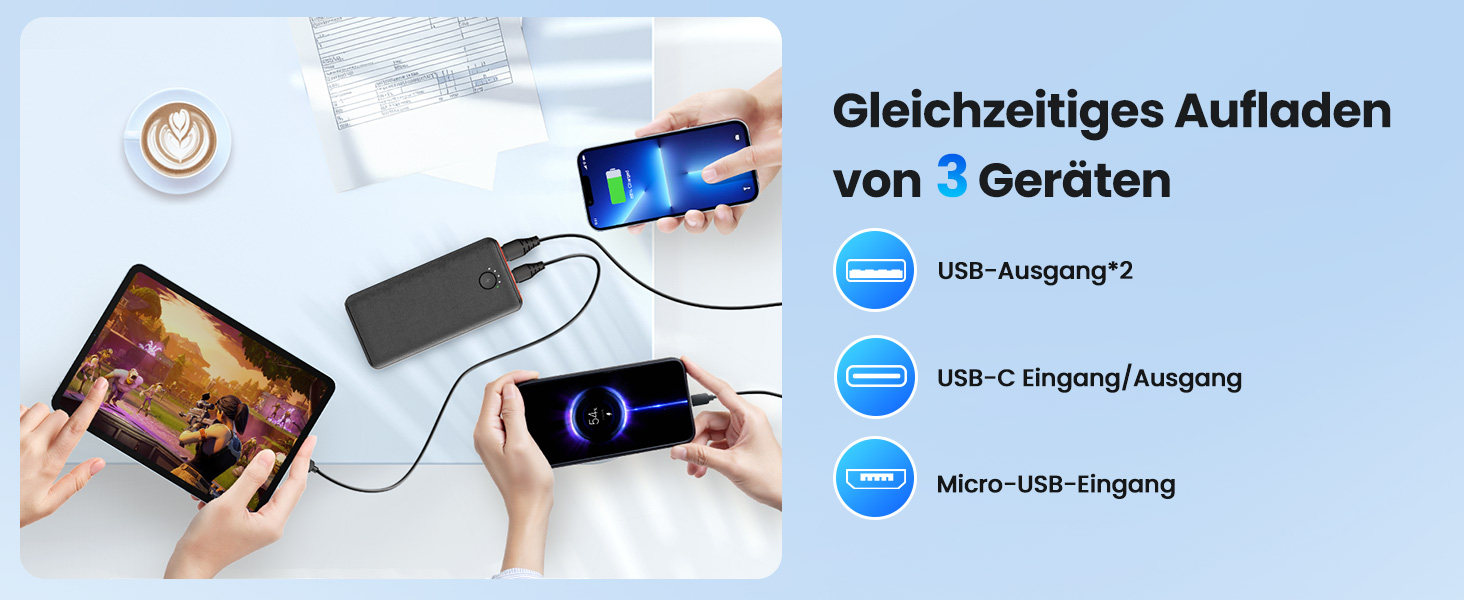 Power Bank JIGA 27000mAh з PD 22,5W та USB-C, з ліхтариком, чорно-червоний, сумісний з iPhone, Samsung, Huawei, iPad