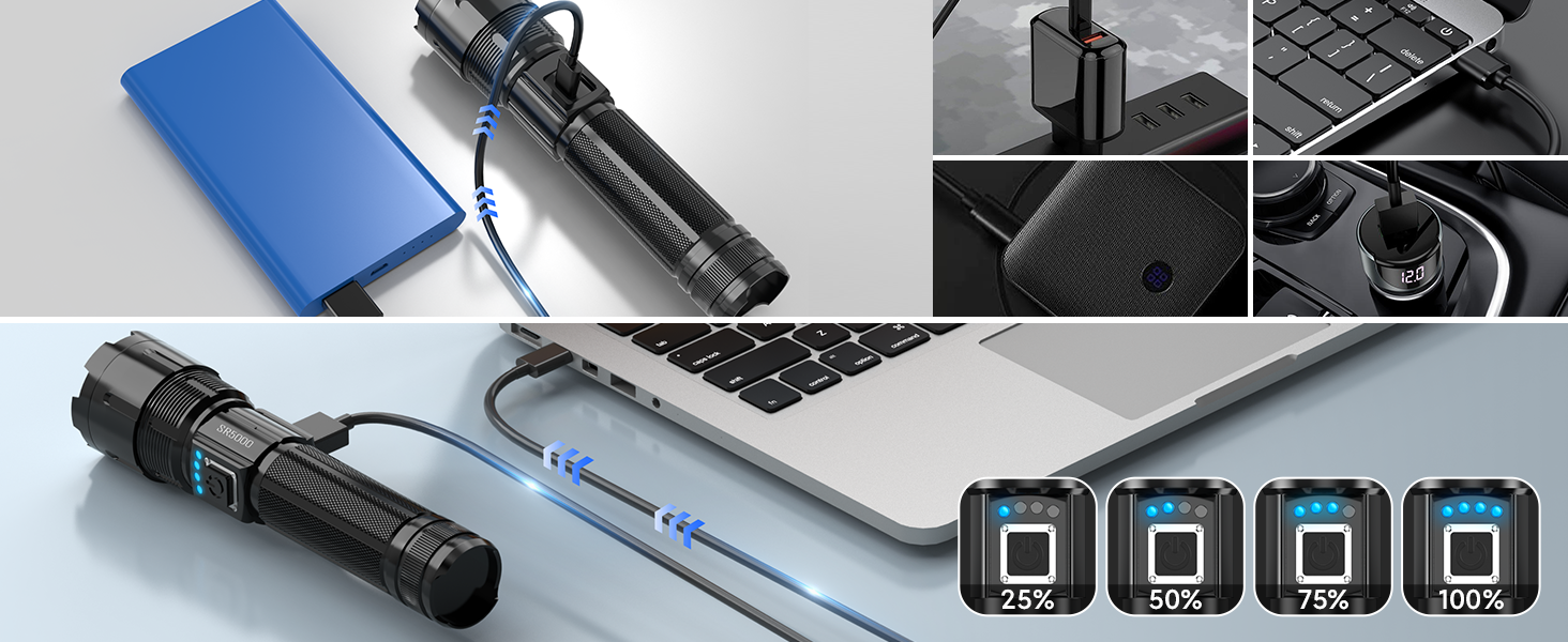 Ліхтар LED акумуляторний XHP70.2 1000000 люменів, 5 режимів, IP67, Zoom, для кемпінгу та активного відпочинку