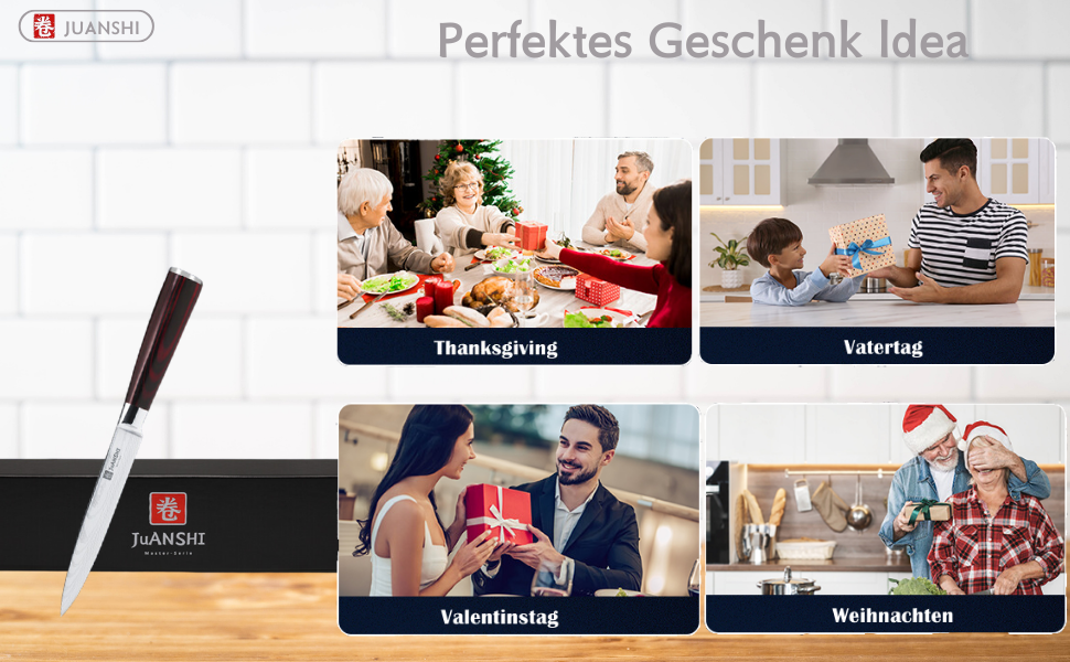 Японський ніж JUANSHI® 13 см - універсальний професійний кухонний ніж з ручкою з пакахвуду, високоякісний вуглецевий нержавіючий сталь, 2024227