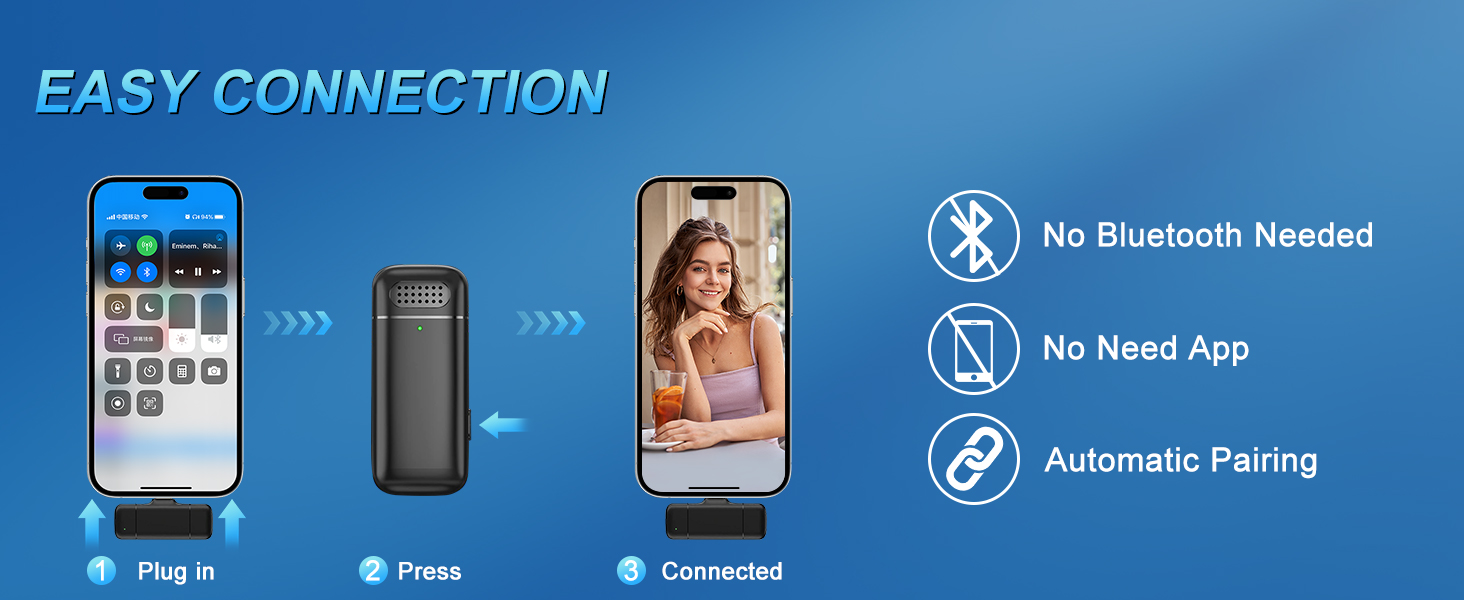 Камерний мікрофон бездротовий для iPhone/Android/Laptop, Mini мікрофон, професійний Dual USB-C, для відеозапису, стрімінгу, Vlog, YouTube, TikTok