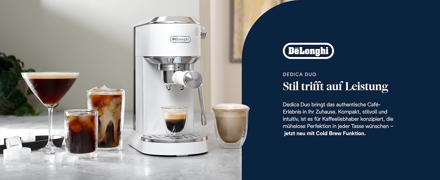Еспресо-машина De'Longhi Style EC 685.B Dedica 2025 з професійним капучинатором, 1 л резервуар, для кави та ESE Pads, 15 см ширина