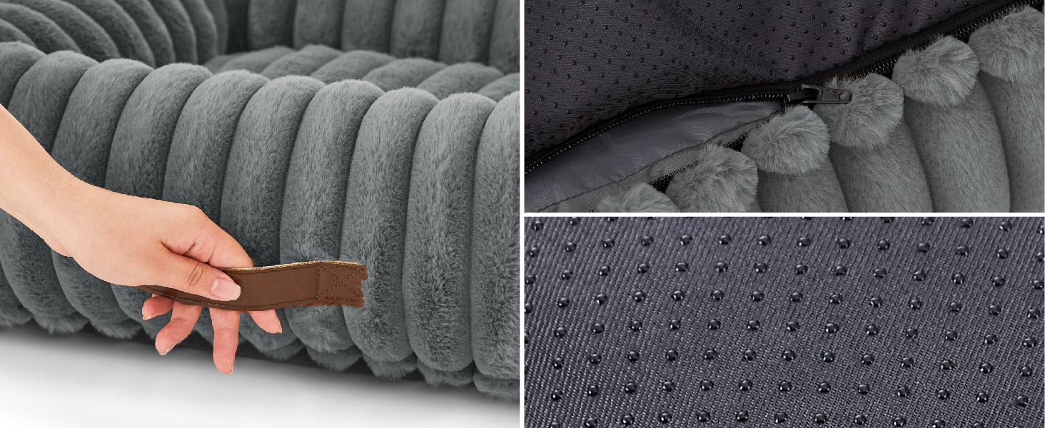 Лежак для собак середній Bedsure 76x61x20 см, фліс, сірий, з високим бортом, м'який, праний