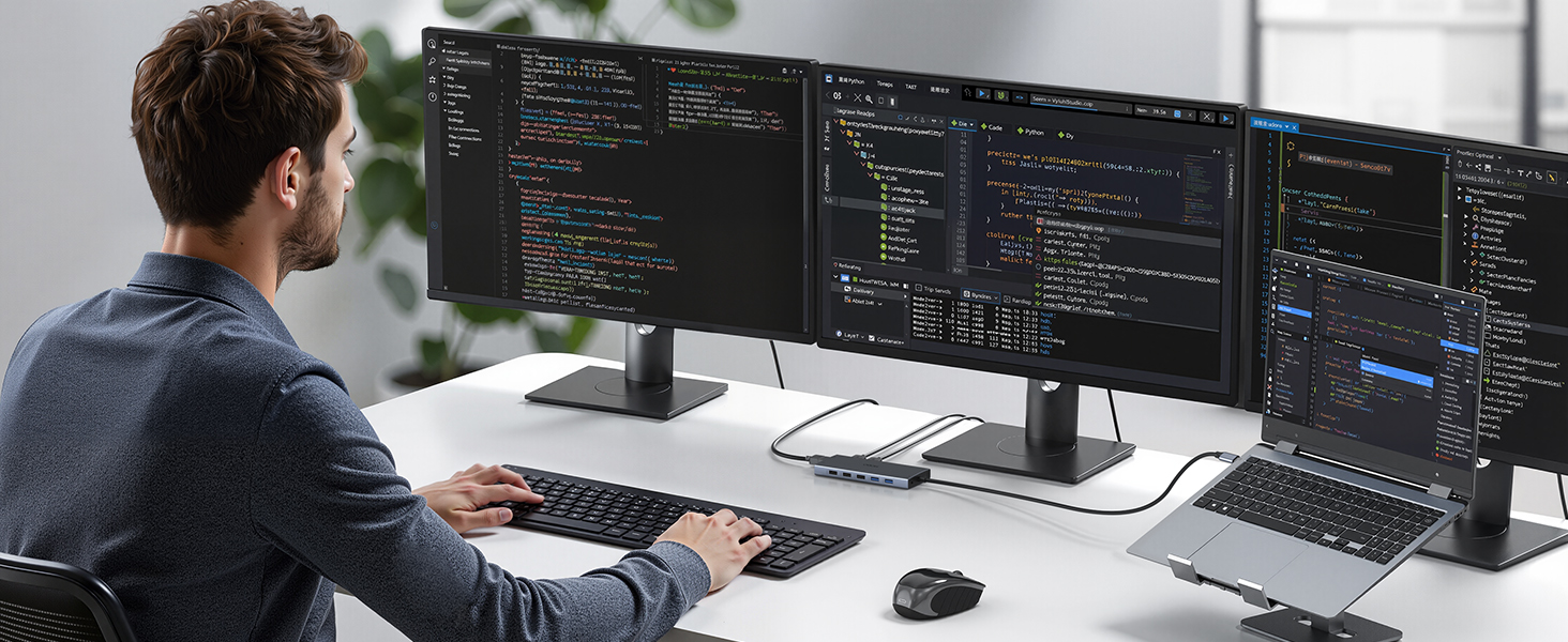 Док-станція USB-C з підтримкою двох моніторів, 14 в 1 для ноутбука, хаб з 2 HDMI, VGA, Ethernet, PD, USB Data, 5 USB портів, SD/TF кардридер, аудіо