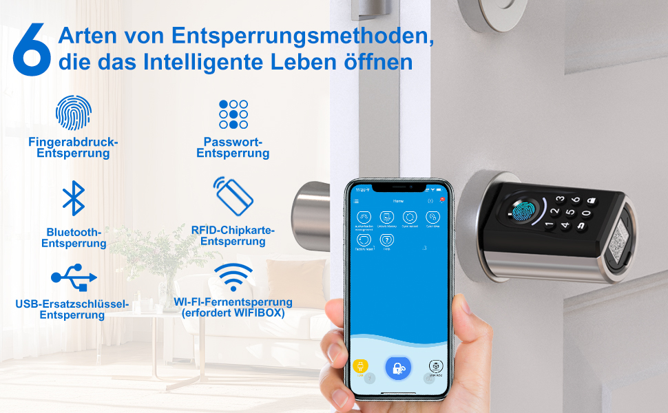 Електронний замок WELOCK ToucA51 з відбитком пальця, PIN-кодом, RFID, Wi-Fi, для дверей 30-70 мм
