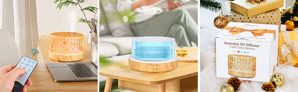 Аромадифузор Hianjoo 700мл з таймером, ультразвуковий, LED, 7 кольорів, для офісу, йоги, спа, спальні - світле дерево