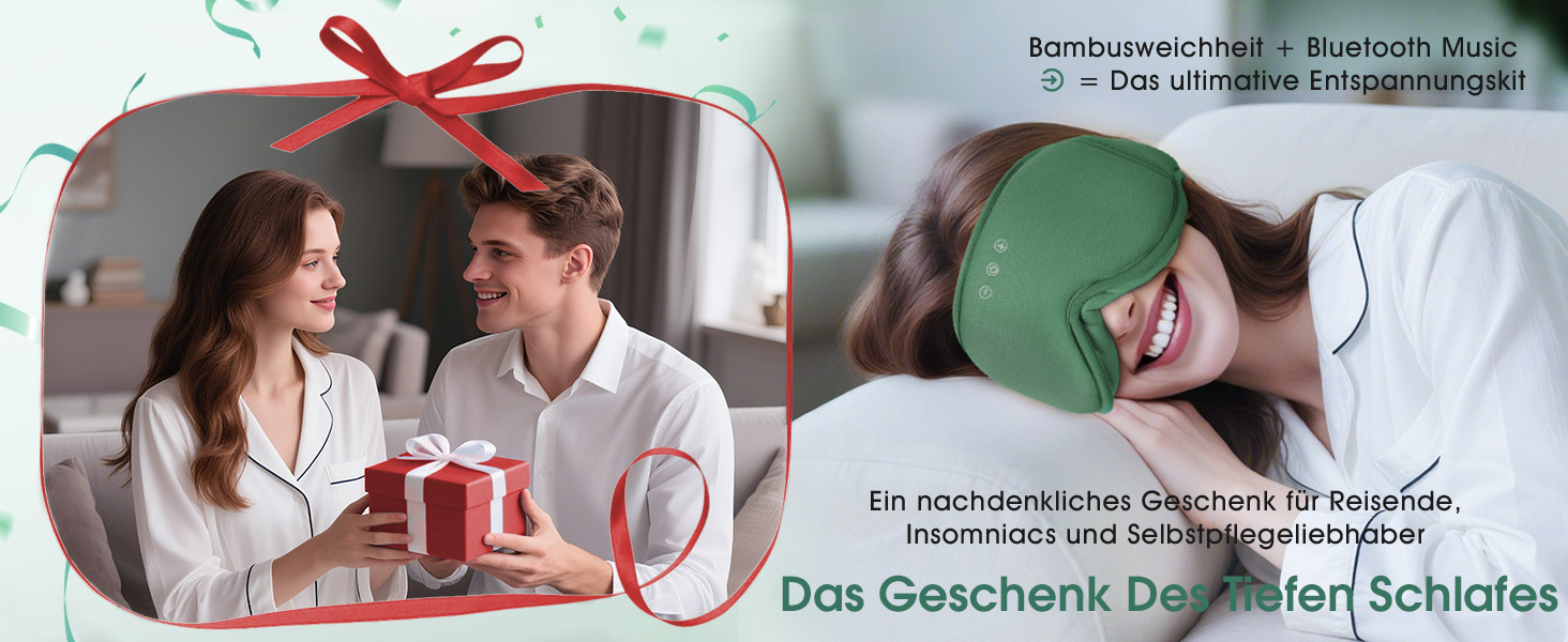 Маска для сну Dolida з Bluetooth навушниками, 3D бамбукова маска для очей для жінок та чоловіків, з мікрофоном, зелена