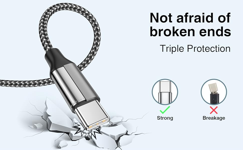 Кабель USB-C 2 шт. (1м+1м) з нейлону, 3.1A, для Samsung Galaxy (сірий)